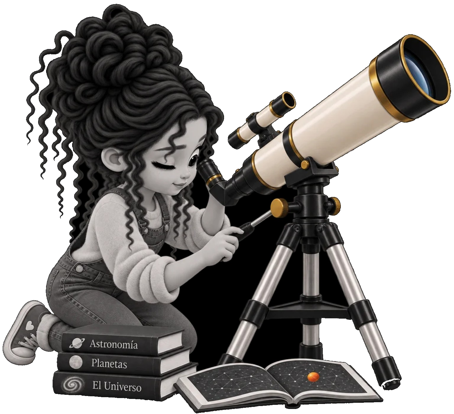 Gaby observa por un telescopio